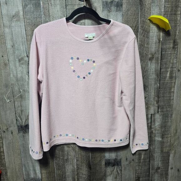 Christopher & Banks Vintage Y2K Pink Heart Embroidered Dot Knit Sweater - Picture 1 of 6